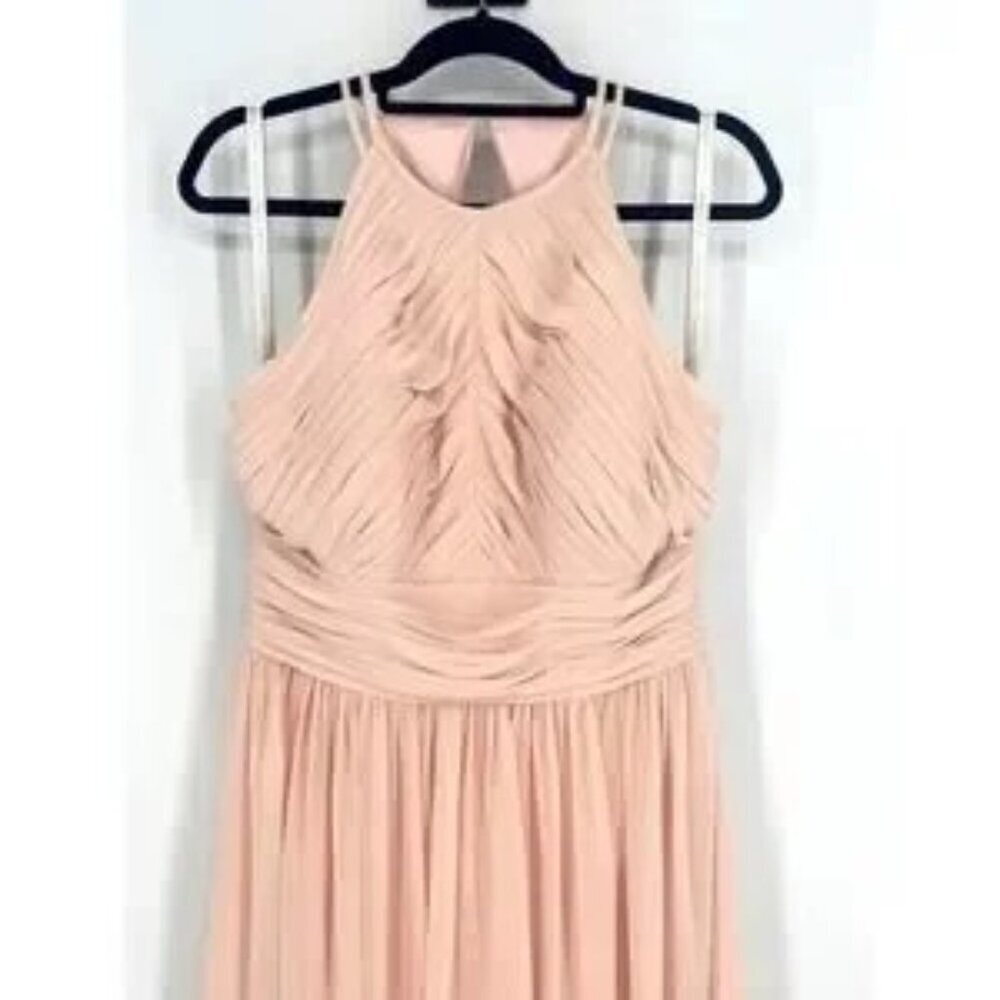 Bill Levkoff Blush Halter Chiffon Bridesmaid Dress - Picture 2 of 8